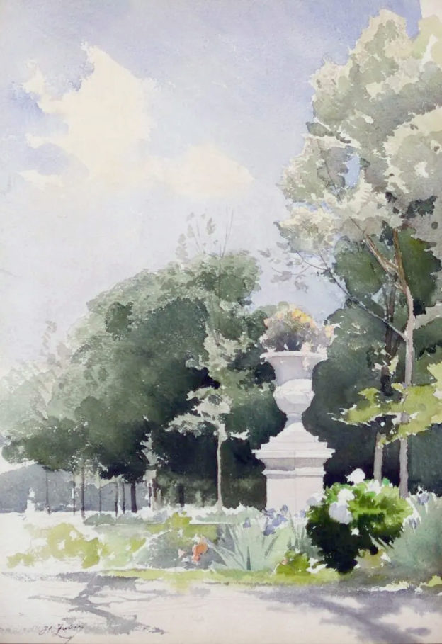 Jardin, aquarelle de Henri Zuber